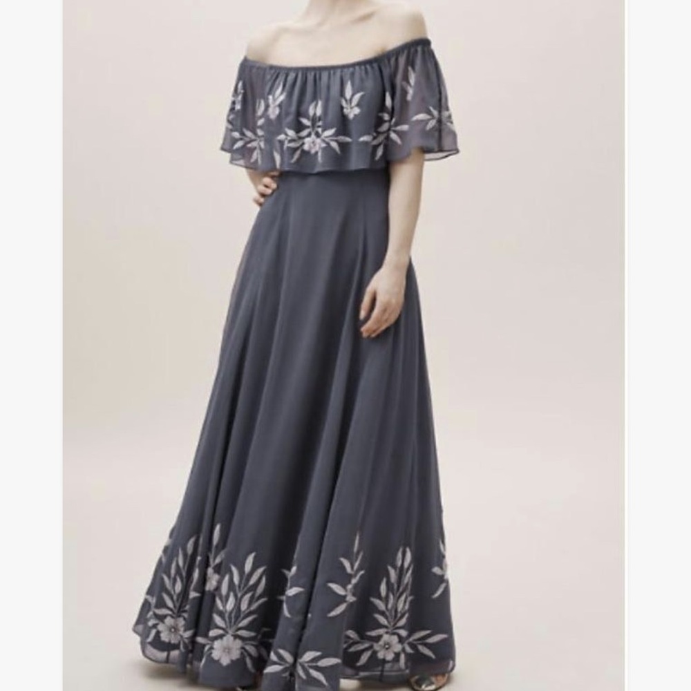 New BHLDN Anthropologie 6 | Sm Blue Hydrangea Embroidered Beaded MOB MOG Formal